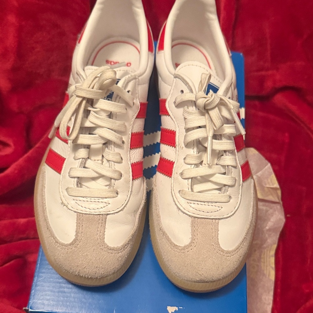 Kids Adidas Sambas Sneakers with Red Stripes